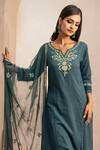 Buy_Dohr India_Blue Kurta Schiffli And Dobby Embroidered Straight Pant Set _Online_at_Aza_Fashions