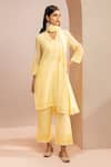 Buy_Dohr India_Yellow Kurta Cotton Silk Embroidered Lace Blunt V Short Pant Set _at_Aza_Fashions