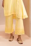 Dohr India_Yellow Kurta Cotton Silk Embroidered Lace Blunt V Short Pant Set _Online_at_Aza_Fashions