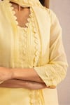 Shop_Dohr India_Yellow Kurta Cotton Silk Embroidered Lace Blunt V Short Pant Set _Online_at_Aza_Fashions