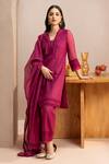 Buy_Dohr India_Purple Kurta Cotton Silk Embroidered Lace Blunt V Short Set _at_Aza_Fashions