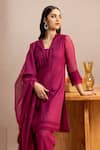 Buy_Dohr India_Purple Kurta Cotton Silk Embroidered Lace Blunt V Short Set _Online_at_Aza_Fashions