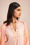 Buy_Dohr India_Pink Kurta Cotton Slub Jacquard Embroidered Aari V-neck A-line Pant Set _Online_at_Aza_Fashions