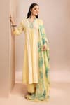 Buy_Dohr India_Yellow Kurta Cotton Slub Jacquard Embroidered Aari V-neck A-line Pant Set _at_Aza_Fashions