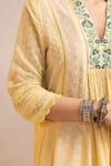 Buy_Dohr India_Yellow Kurta Cotton Slub Jacquard Embroidered Aari V-neck A-line Pant Set _Online_at_Aza_Fashions