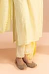 Buy_Dohr India_Yellow Kurta Cotton Schiffli Embroidered Faux Pearl V-neck Solid Set _Online_at_Aza_Fashions