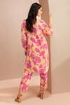 Shop_Dohr India_Pink Top Crepe Printed Floral Collared With Pant _at_Aza_Fashions