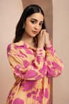 Dohr India_Pink Top Crepe Printed Floral Collared With Pant _Online_at_Aza_Fashions