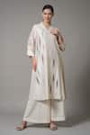 Buy_Joy Mitra_Ivory Chanderi Sequins, Beads Mandarin Cluster Embroidered Kurta With Palazzo _at_Aza_Fashions