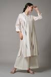 Buy_Joy Mitra_Ivory Chanderi Sequins, Beads Mandarin Cluster Embroidered Kurta With Palazzo _Online_at_Aza_Fashions