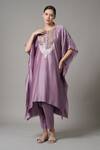 Buy_Joy Mitra_Purple Chanderi Embroidered Sequin Round Paisley Kaftan With Pant _Online_at_Aza_Fashions