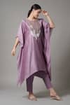 Shop_Joy Mitra_Purple Chanderi Embroidered Sequin Round Paisley Kaftan With Pant _Online_at_Aza_Fashions