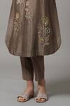 Joy Mitra_Brown Chanderi Embroidered Sequin Round Floral Blossom Kurta With Pant _Online_at_Aza_Fashions