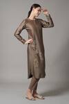 Buy_Joy Mitra_Brown Chanderi Embroidered Sequin Round Floral Blossom Kurta With Pant _Online_at_Aza_Fashions