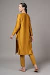 Shop_Joy Mitra_Yellow Chanderi Embroidered Thread Round Kurta And Pant Set _at_Aza_Fashions