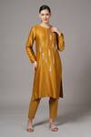 Buy_Joy Mitra_Yellow Chanderi Embroidered Thread Round Kurta And Pant Set _Online_at_Aza_Fashions