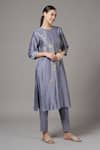 Buy_Joy Mitra_Grey Chanderi Embroidered Thread Round Placement Kurta And Pant Set _Online_at_Aza_Fashions