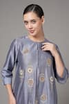 Shop_Joy Mitra_Grey Chanderi Embroidered Thread Round Placement Kurta And Pant Set _Online_at_Aza_Fashions