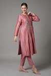 Buy_Joy Mitra_Pink Chanderi Embroidered Thread Round Kurta And Pant Set _Online_at_Aza_Fashions