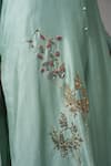 Joy Mitra_Green Chanderi Embroidered Sequin Collared Placement Floral Kurta And Pant Set _at_Aza_Fashions