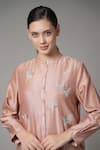 Shop_Joy Mitra_Peach Chanderi Embroidered Butterfly Motif Mandarin Collar Kurta And Pant Set _Online_at_Aza_Fashions