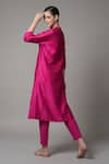 Shop_Joy Mitra_Fuchsia Chanderi Embroidered Thread V Neck Placement Straight Kurta And Pant Set _at_Aza_Fashions