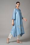 Buy_Joy Mitra_Blue Chanderi Embroidered Thread Round Floral Kurta And Pant Set _Online_at_Aza_Fashions