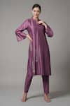 Buy_Joy Mitra_Purple Chanderi Embroidered Thread Collared V Placement Kurta And Pant Set _at_Aza_Fashions