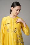 Shop_Joy Mitra_Yellow Chanderi Embroidered Thread Round Floral Vine Kurta And Pant Set _Online_at_Aza_Fashions