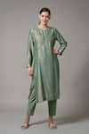 Buy_Joy Mitra_Green Chanderi Embroidered Sequin Round Straight Kurta And Pant Set _at_Aza_Fashions