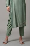 Joy Mitra_Green Chanderi Embroidered Sequin Round Straight Kurta And Pant Set _Online_at_Aza_Fashions