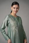 Joy Mitra_Green Chanderi Embroidered Sequin Round Straight Kurta And Pant Set _at_Aza_Fashions