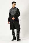 Buy_PARESH LAMBA SIGNATURES_Black Linen Satin Embroidered Thread Kurta And Trouser Set _at_Aza_Fashions