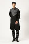 Buy_PARESH LAMBA SIGNATURES_Black Linen Satin Embroidered Thread Kurta And Trouser Set _Online_at_Aza_Fashions