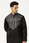 PARESH LAMBA SIGNATURES_Black Linen Satin Embroidered Thread Kurta And Trouser Set _at_Aza_Fashions