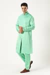 PARESH LAMBA SIGNATURES_Green Linen Satin Embroidered Thread Kurta And Trouser Set _Online_at_Aza_Fashions