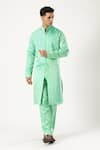 Buy_PARESH LAMBA SIGNATURES_Green Linen Satin Embroidered Thread Kurta And Trouser Set _Online_at_Aza_Fashions