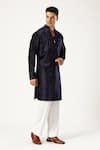 PARESH LAMBA SIGNATURES_Blue Bamboo Velvet Embroidered Kurta _at_Aza_Fashions