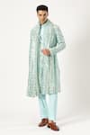 Buy_PARESH LAMBA SIGNATURES_Blue Georgette Embroidered Mirror Sherwani Set _at_Aza_Fashions