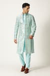 Buy_PARESH LAMBA SIGNATURES_Blue Georgette Embroidered Mirror Sherwani Set _Online_at_Aza_Fashions