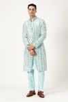 Shop_PARESH LAMBA SIGNATURES_Blue Georgette Embroidered Mirror Sherwani Set _Online_at_Aza_Fashions