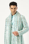 PARESH LAMBA SIGNATURES_Blue Georgette Embroidered Mirror Sherwani Set _at_Aza_Fashions