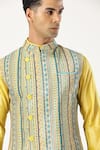 PARESH LAMBA SIGNATURES_Multi Color Cotton Velvet Embroidered Thread Layered Bundi _at_Aza_Fashions