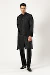 PARESH LAMBA SIGNATURES_Black Japanese Cupro Embroidered Geometric Bundi Jacket _Online_at_Aza_Fashions