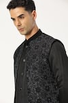 PARESH LAMBA SIGNATURES_Black Japanese Cupro Embroidered Geometric Bundi Jacket _at_Aza_Fashions