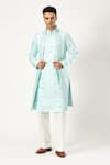 Buy_PARESH LAMBA SIGNATURES_Blue Raw Silk Embroidered Motif Bundi And Kurta Set _at_Aza_Fashions