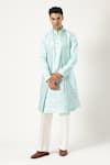 Shop_PARESH LAMBA SIGNATURES_Blue Raw Silk Embroidered Motif Bundi And Kurta Set _at_Aza_Fashions