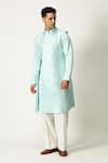 Buy_PARESH LAMBA SIGNATURES_Blue Raw Silk Embroidered Motif Bundi And Kurta Set _Online_at_Aza_Fashions