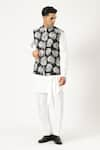 Buy_PARESH LAMBA SIGNATURES_Black Denim Printed Leaf Bundi _Online_at_Aza_Fashions