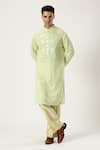 PARESH LAMBA SIGNATURES_Green Georgette Embroidered Floral Applique Kurta And Pyjama Set _Online_at_Aza_Fashions